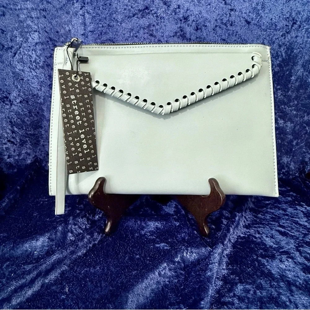 Street Level Pale Blue Clutch‎ Handbag Wristlet Envelope Fold Vegan New w/ Tags